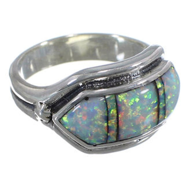 Southwest Sterling Silver Opal Inlay Ring Size 8-1/2 BW72453